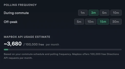 Mapbox API usage estimate in preferences