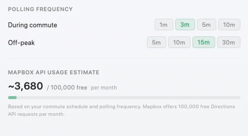 Mapbox API usage estimate in preferences