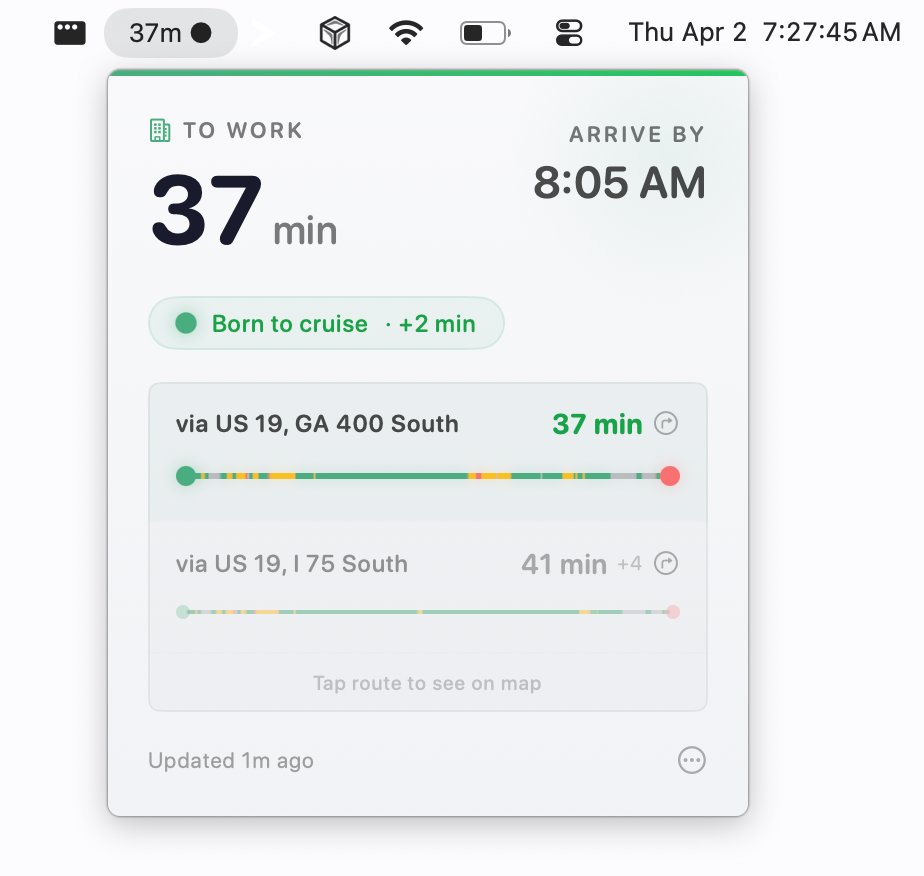 Arrival showing clear traffic — 31 min, The road is your oyster