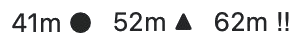 Arrival menu bar showing 41m, 52m, and 62m routes