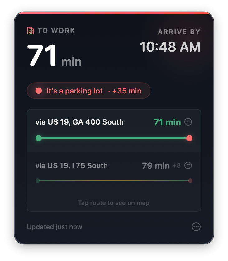 Heavy traffic — It's a parking lot (dark)