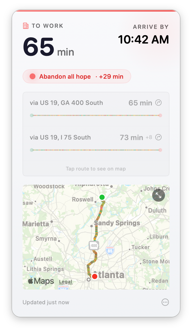 Arrival showing traffic with map and incidents — Pour another coffee