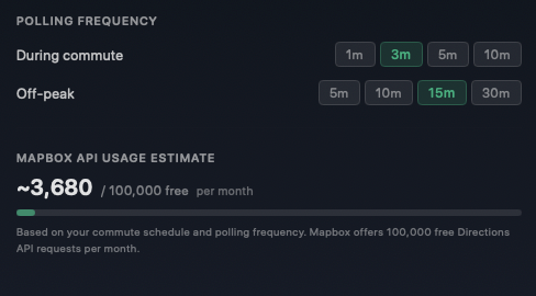Mapbox API usage estimate in preferences